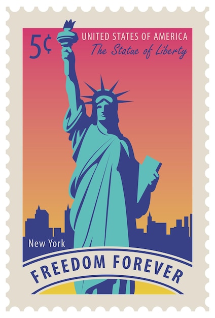 postage stamp with statue of liberty in new york