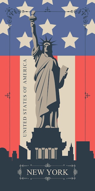 Vector postage stamp with statue of liberty