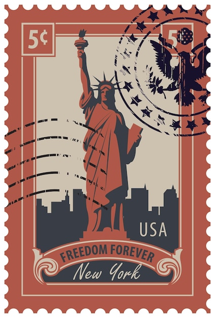 ベクトル 自由の女神が描かれた切手