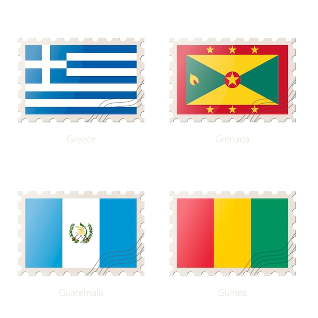 그리스 그레나다 과테말라 기니 국기의 이미지가 있는 우표