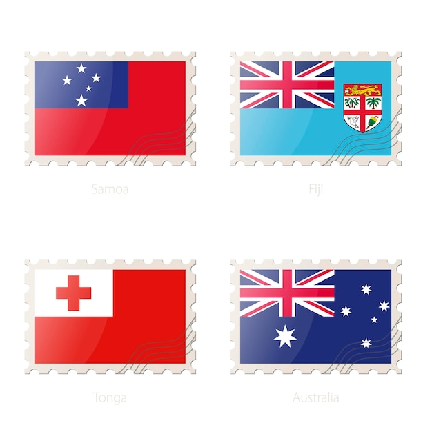 사모아 피지 통가 호주 국기의 이미지가 있는 우표