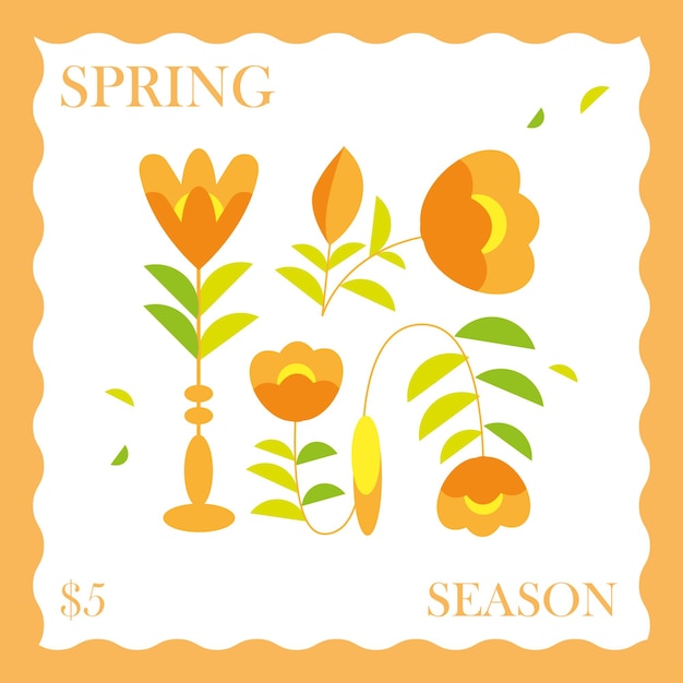 Postage Stamps Flowers Illustration Design