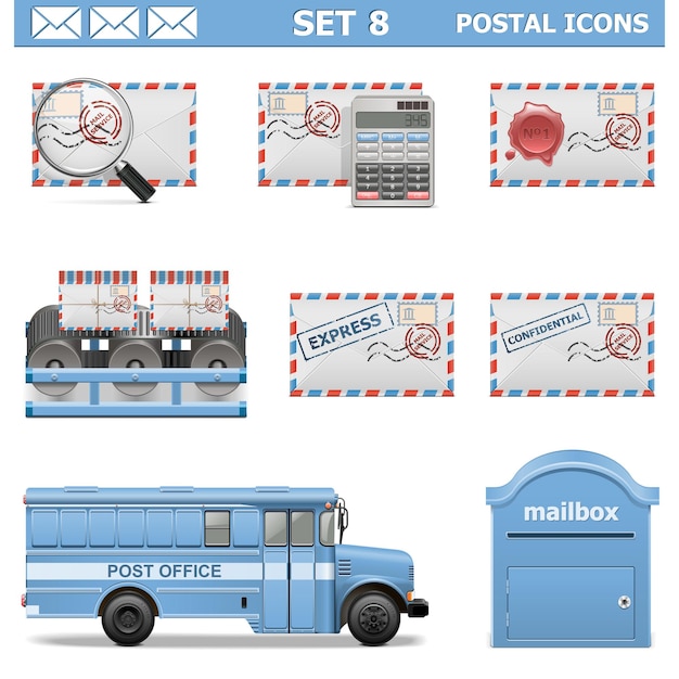 Vector postal icons set 8