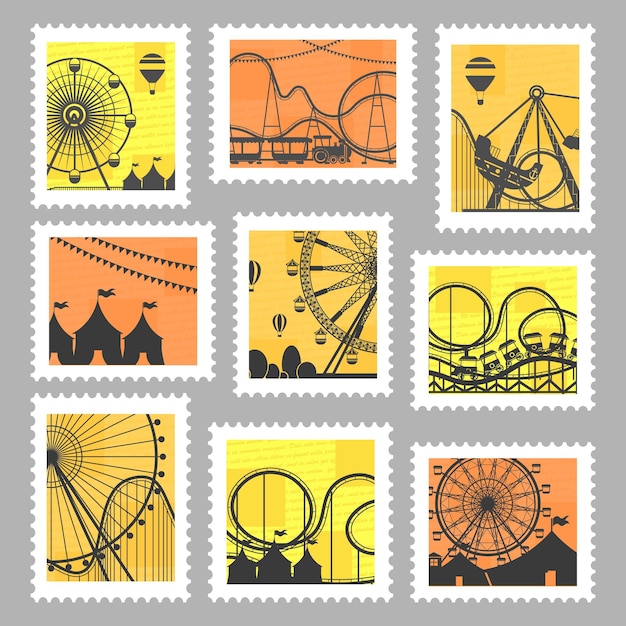 公正なカルーセル シルエットの郵便切手セット
