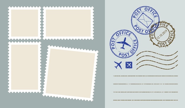 Vector postal stamps template vector set post office stamp airpost stamp