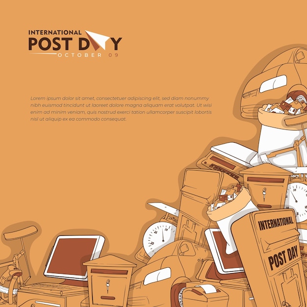 国際郵便デーキャンペーン用の落書きアートデザインの郵便ツール