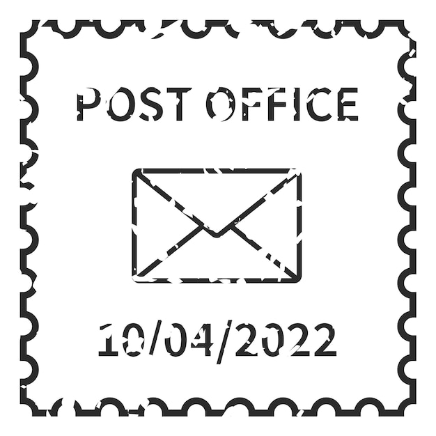 Postal watermark Post office seal Correspondence delivery ink contour imprint Rubber stamp Silhouette frame with letter envelope and date Mailing symbol Vector isolated element