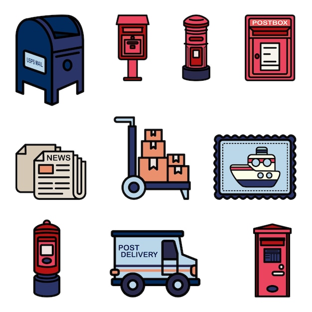 Vector postal worker cute flat line illustration