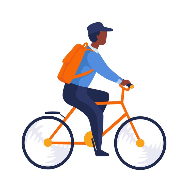 Vector postbode rijden op fiets expreslevering concept man op fiets zijaanzicht van afrikaanse man met rugzak koerier op fiets draagt pakket geïsoleerde postbeambte vector verzendopdracht