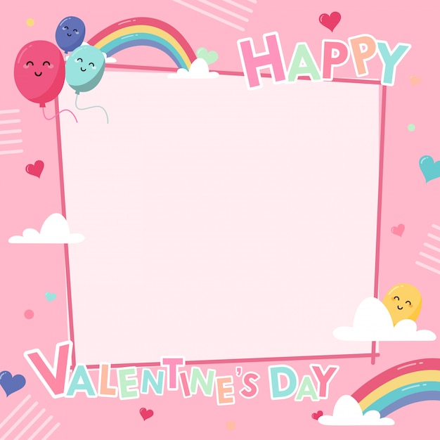 Postcard banner happy valentines day frame with decoration on pink