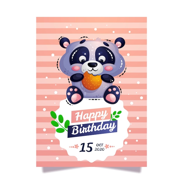 Vector postcard birthday greeting with panda