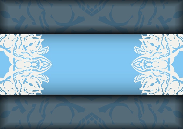 Postcard in blue color with a mandala in a white pattern, prepared for printing.