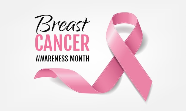 Postcard breast cancer awareness with realistic pink ribbon