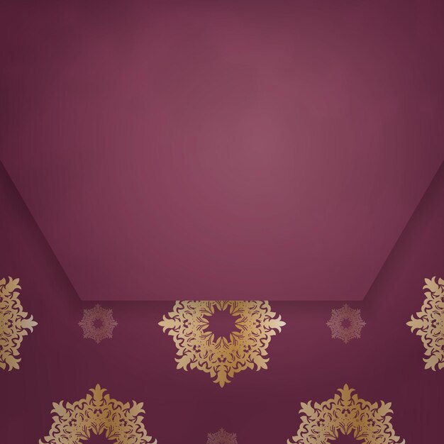 Vector postcard in burgundy color with a luxurious gold pattern for your congratulations.