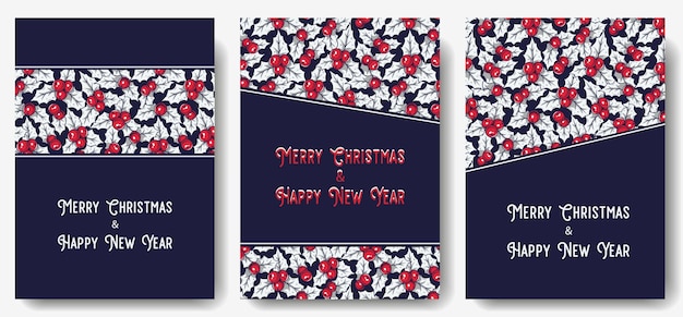 Postcard of christmas holly for new year holiday