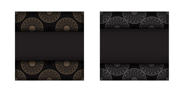 Postcard design in black with Greek patterns. Invitation card design with space for your text and vintage ornaments.