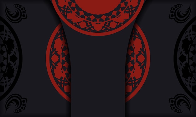 Vettore design da cartolina con motivi greci. banner nero-rosso con ornamenti di lusso e posto per il tuo testo e logo.