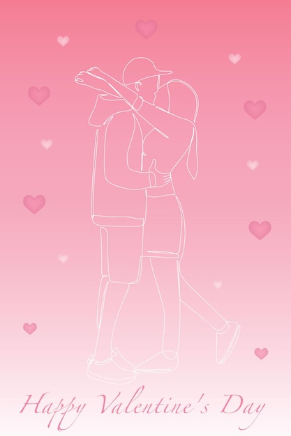Открытка С Днем Святого Валентина Силуэт обнимающих влюбленных Объятия мужчины и женщины Векторная иллюстрация