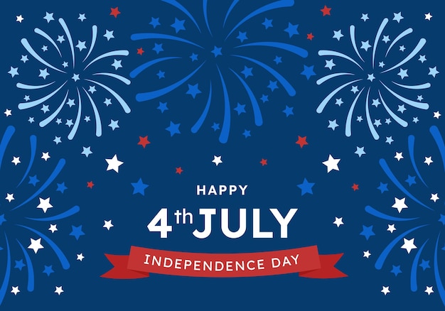 Postcard Happyindependenceday Of America 7월 4일 별의 줄무늬와 국기의 배경