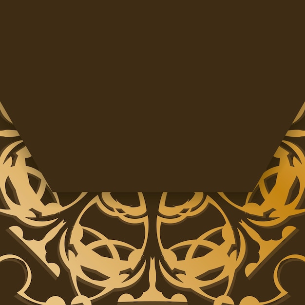 타이포그래피를 위해 준비된 금색 패턴의 만다라가 있는 갈색 엽서.