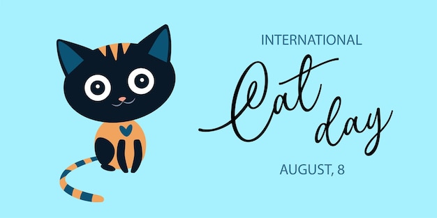 Cartolina per la giornata internazionale del gatto l'8 agosto gatto divertente cartone animato animali felici stampa a