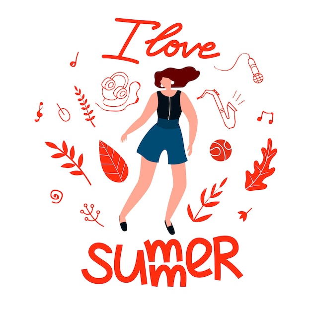 Postcard leave for girl i love summer, cartoon