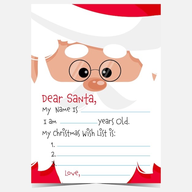 Postcard or letter template to fill with a message and wish list and send it to Santa Claus.