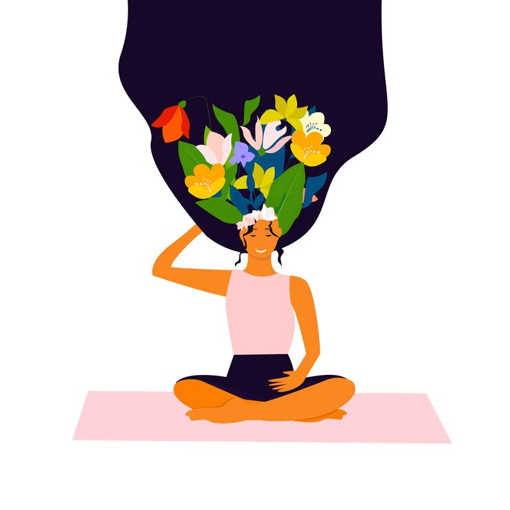 Vector postcard for march 8 on the occasion of international women's day. bouquet bright spring flowers thoughts girl.happy girl.vector illustration