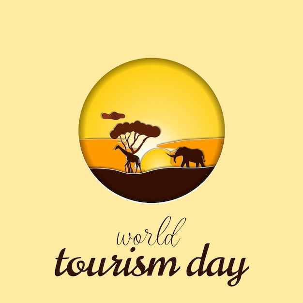 A postcard in the style of paper cut world Tourism Day