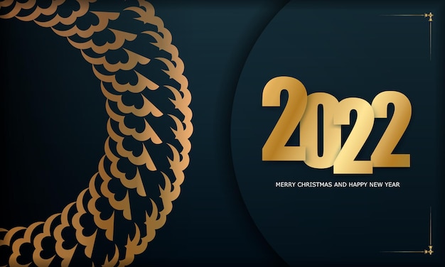 Postcard template 2022 happy new year dark blue with luxurious gold pattern