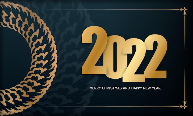 Modello cartolina 2022 buon natale blu scuro con motivo oro invernale