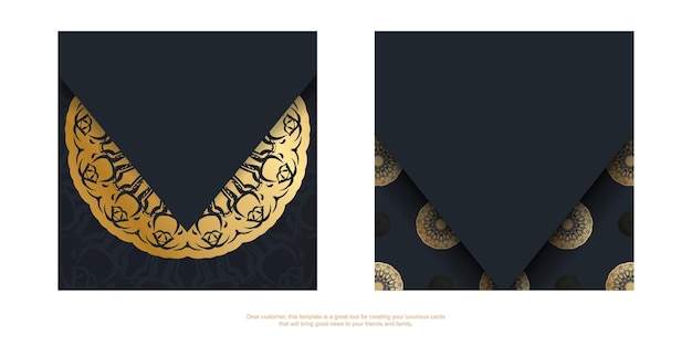 Шаблон открытки черного цвета с роскошным золотым узором для вашего дизайна.