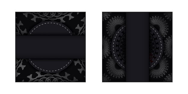 Postcard template in black color with mandala ornament