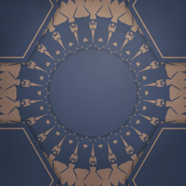 디자인을 위한 인도 갈색 장식품이 있는 파란색 엽서 템플릿.