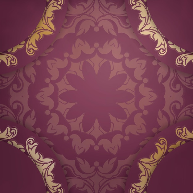 Postcard template in burgundy color with an abstract gold pattern for your congratulations.