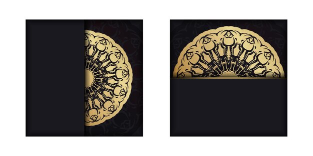 ベクトル あなたのブランドのためのヴィンテージの金の装飾品と黒のポストカードテンプレート。