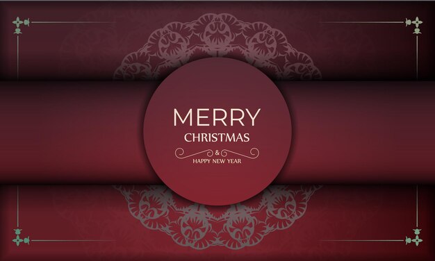 Postcard Template Merry Christmas Red Color with Vintage Pattern