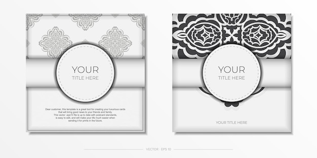 Шаблон открытки Белые цвета с индийскими узорами Готовый к печати дизайн приглашения с орнаментом мандалы