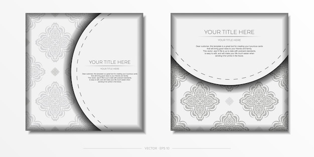 Postcard template White colors with Indian patterns Printready invitation design with mandala ornament