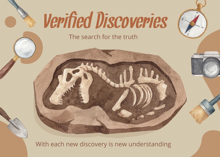 Vector postcard template with fossil archeologist conceptwatercolor style