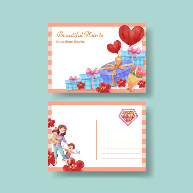 Vector postcard template with love supermom conceptwatercolor stylexa