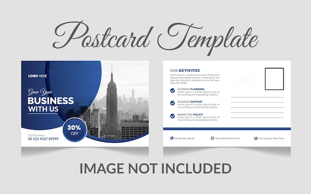 Postcard template with a picture of a city in the background