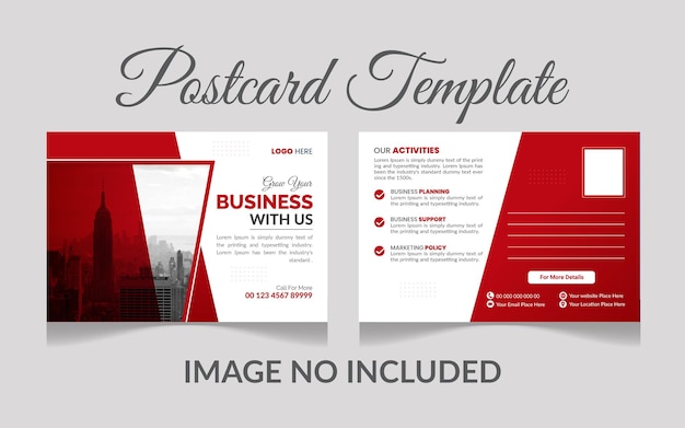 A postcard template with a red and white background