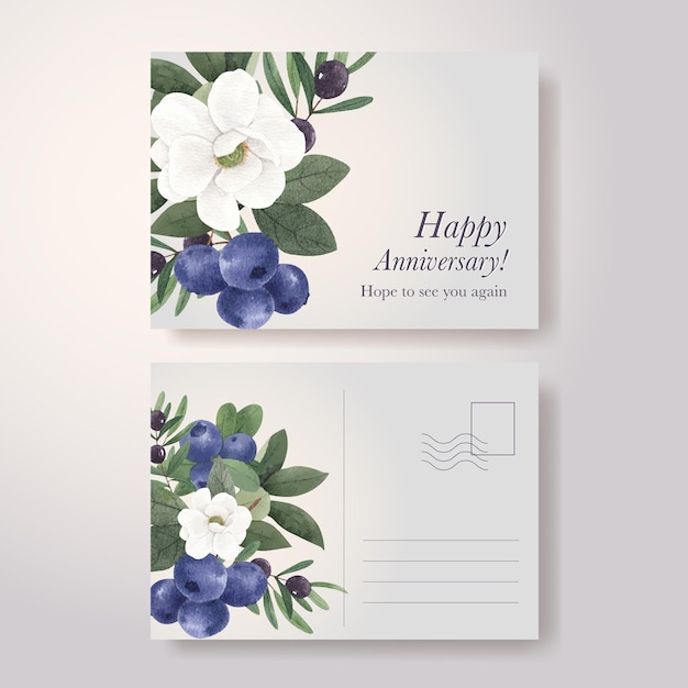 Vector postcard template with winter floral concept,watercolor style