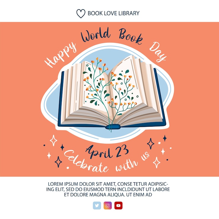 Vector postcard template for world book day invitation with an open book vector