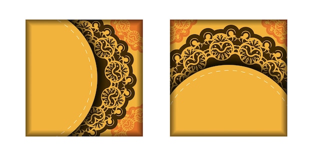 Postcard template in yellow color with a luxurious brown pattern for your design.