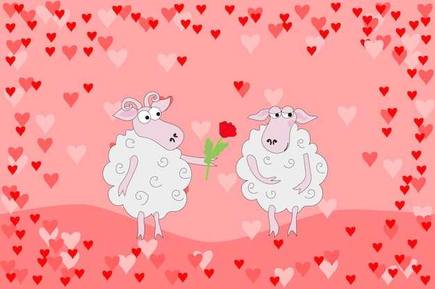 postcard two sheep in love