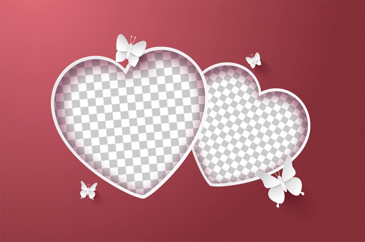 Postcard Valentine , Butterfly around blank heart shape frame on pink 