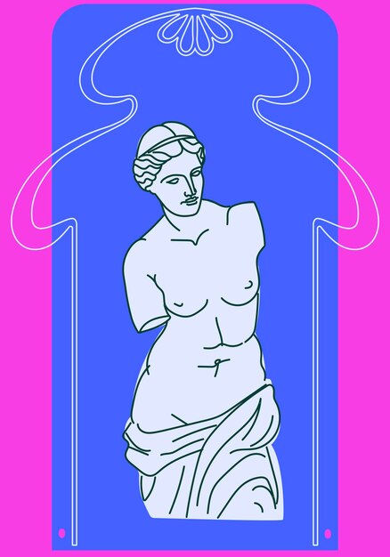 Vector postcard with antique sculpture of aphrodite in art deco style