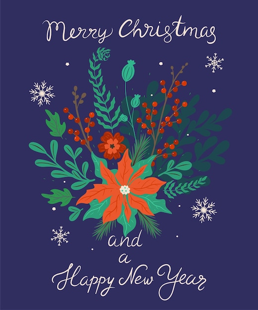 Postcard with Christmas floral composition Vector graphics